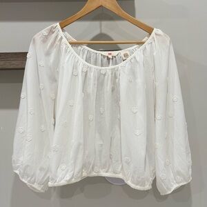 Levi's White 100% Cotton Peasant Blouse with Embroidered Details